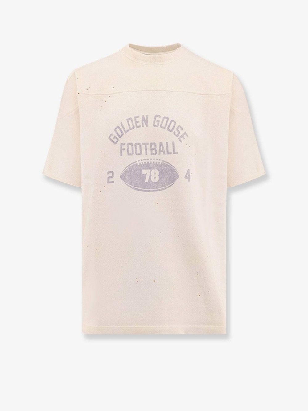 Golden Goose Cream Tee with Faded Lavender Football Print